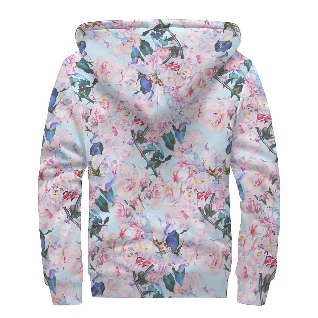 Blossom Floral Flower Pattern Print Sherpa Lined Zip Up Hoodie