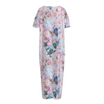 Blossom Floral Flower Pattern Print Short Sleeve Long Nightdress