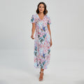 Blossom Floral Flower Pattern Print Short Sleeve Maxi Dress