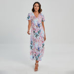 Blossom Floral Flower Pattern Print Short Sleeve Maxi Dress