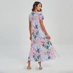 Blossom Floral Flower Pattern Print Short Sleeve Maxi Dress