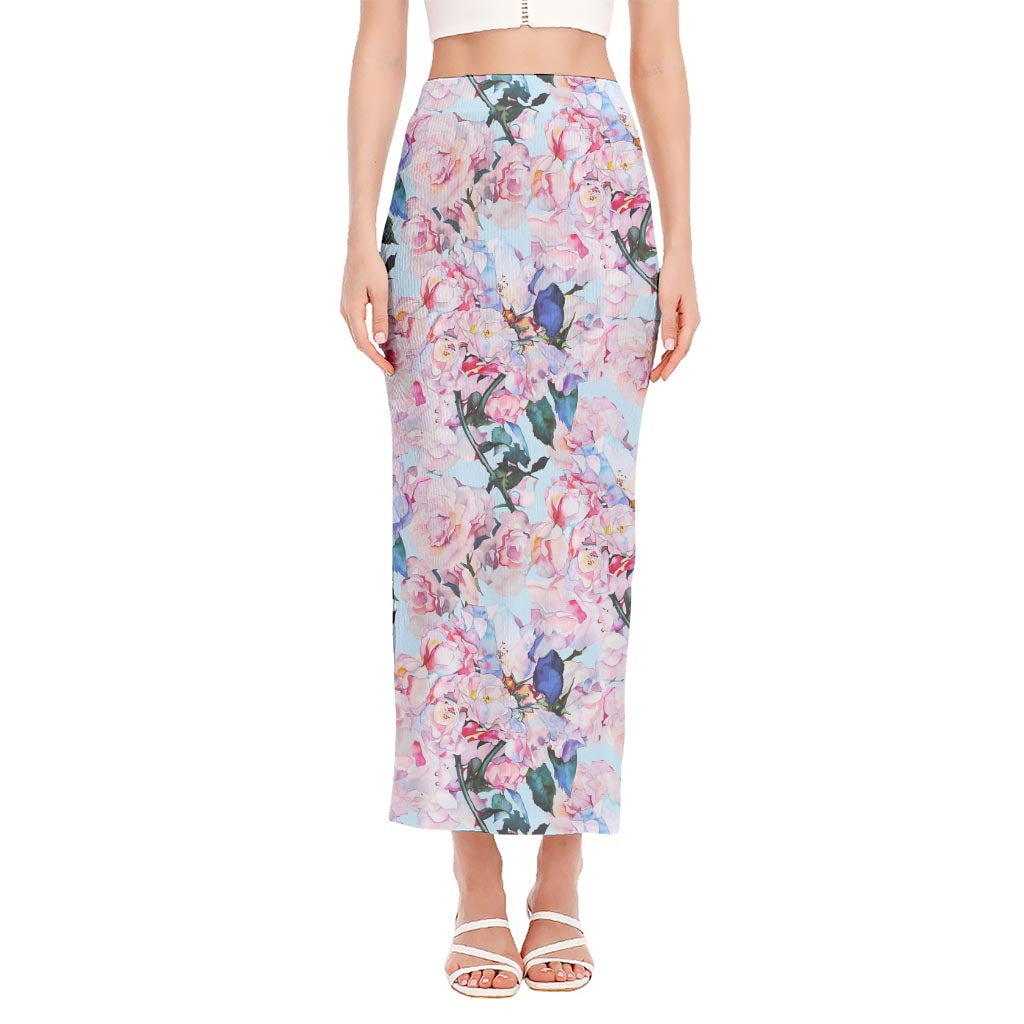 Blossom Floral Flower Pattern Print Side Slit Maxi Skirt