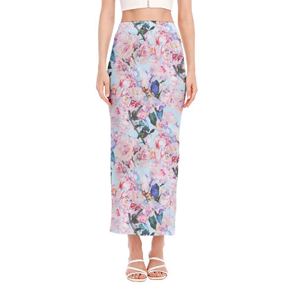 Blossom Floral Flower Pattern Print Side Slit Maxi Skirt
