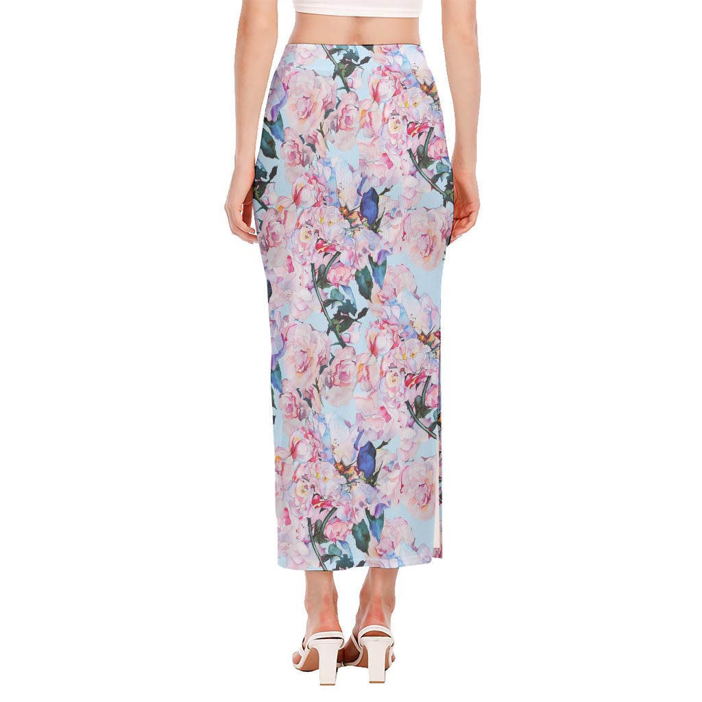 Blossom Floral Flower Pattern Print Side Slit Maxi Skirt