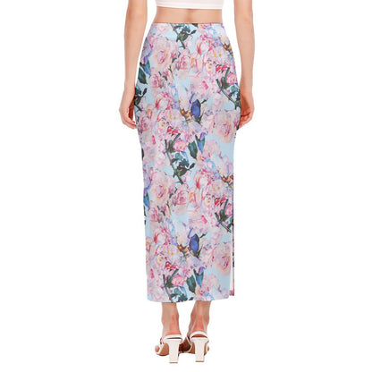Blossom Floral Flower Pattern Print Side Slit Maxi Skirt