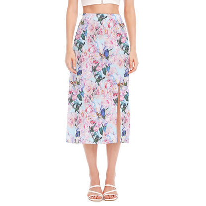 Blossom Floral Flower Pattern Print Side Slit Midi Skirt