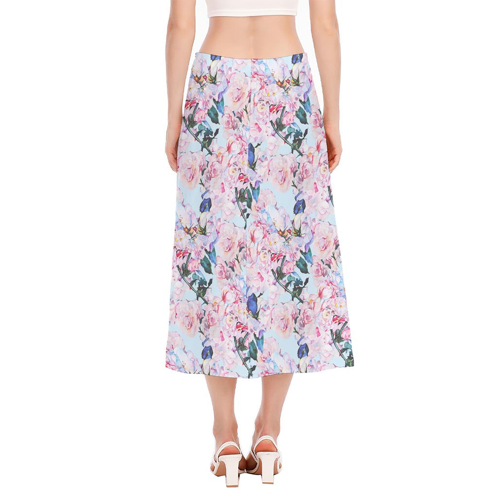 Blossom Floral Flower Pattern Print Side Slit Midi Skirt