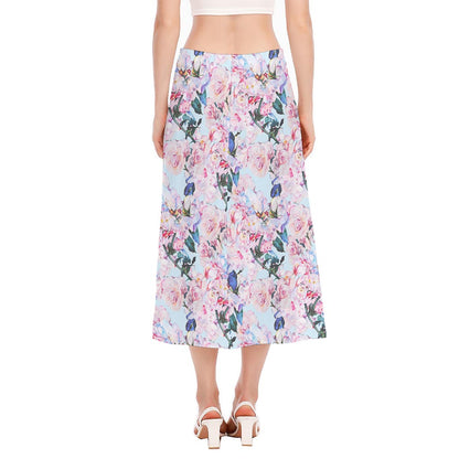 Blossom Floral Flower Pattern Print Side Slit Midi Skirt