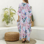 Blossom Floral Flower Pattern Print Silk V-Neck Kaftan Dress