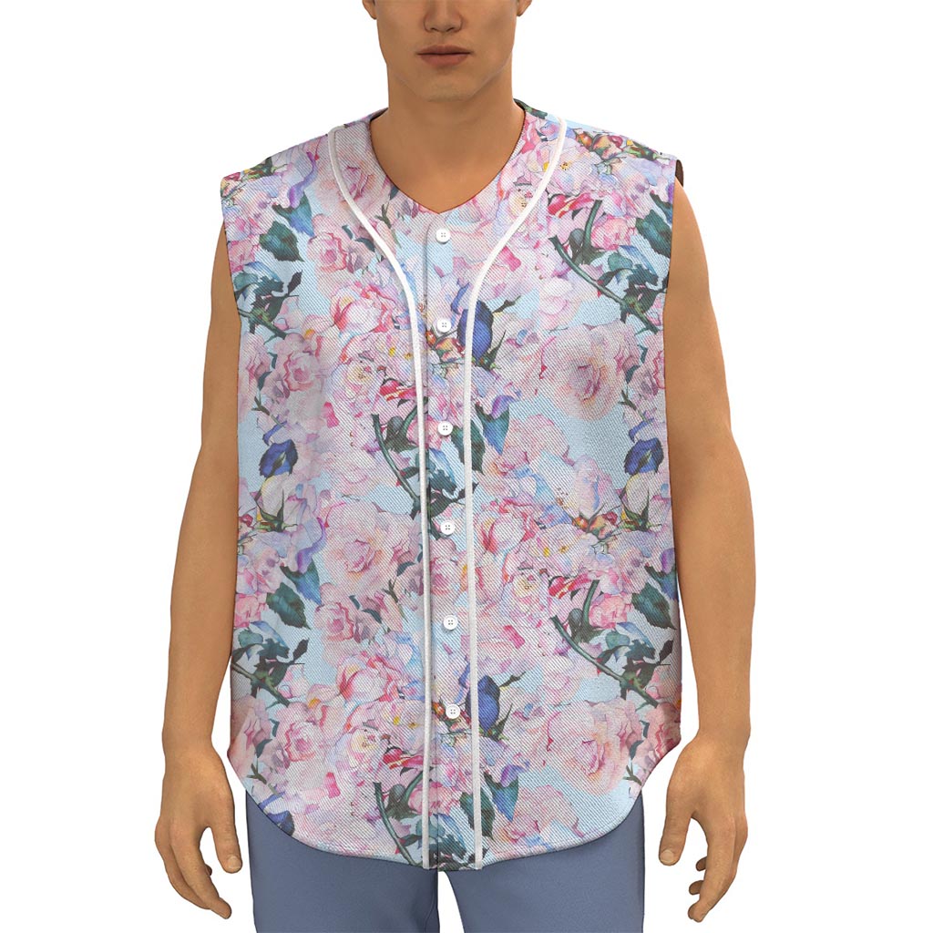 Blossom Floral Flower Pattern Print Sleeveless Baseball Jersey