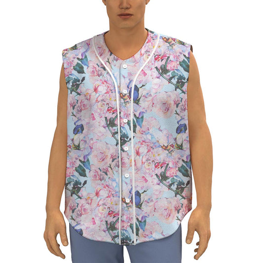 Blossom Floral Flower Pattern Print Sleeveless Baseball Jersey