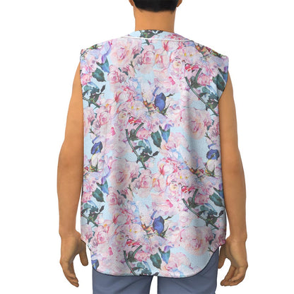 Blossom Floral Flower Pattern Print Sleeveless Baseball Jersey