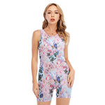 Blossom Floral Flower Pattern Print Sleeveless One Piece Swimsuit