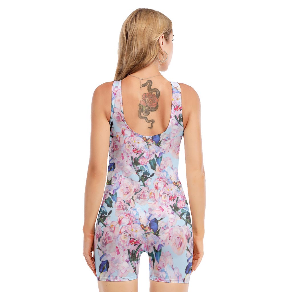 Blossom Floral Flower Pattern Print Sleeveless One Piece Swimsuit