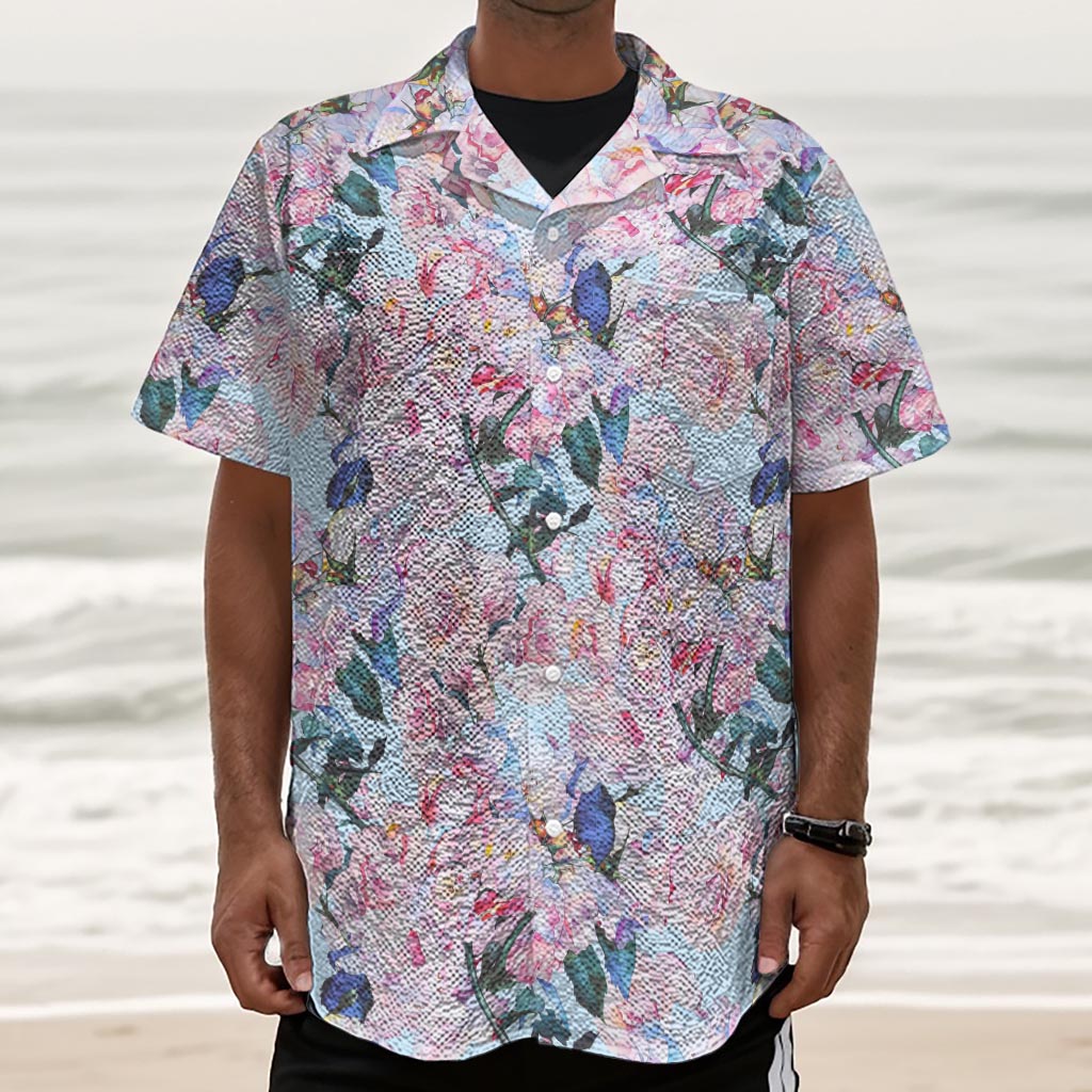 Blossom Floral Flower Pattern Print Textured Short Sleeve Shirt