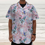 Blossom Floral Flower Pattern Print Textured Short Sleeve Shirt