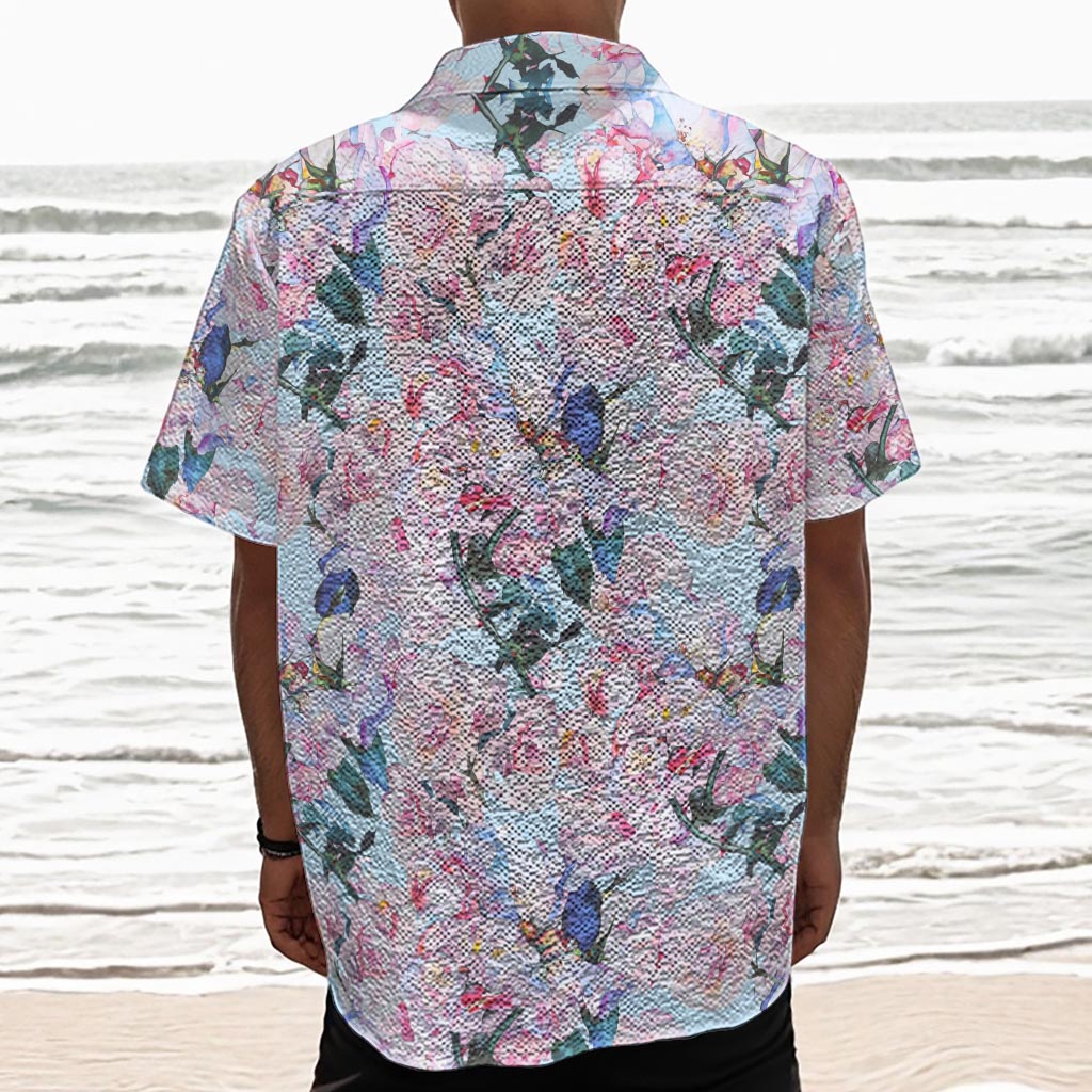 Blossom Floral Flower Pattern Print Textured Short Sleeve Shirt