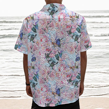 Blossom Floral Flower Pattern Print Textured Short Sleeve Shirt