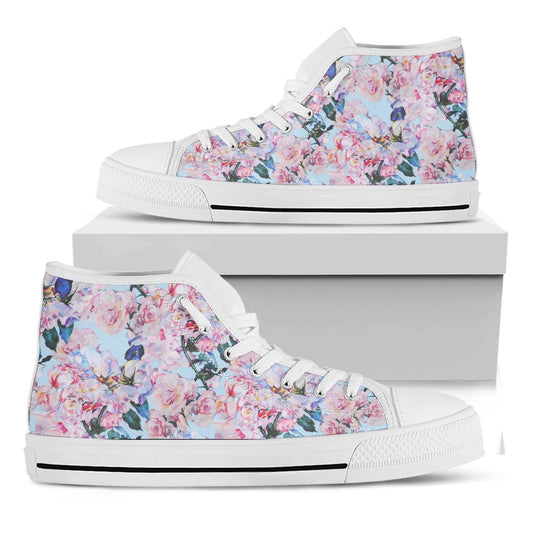 Blossom Floral Flower Pattern Print White High Top Sneakers