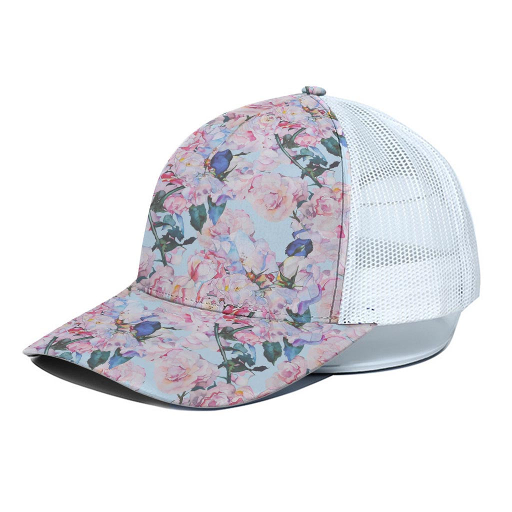 Blossom Floral Flower Pattern Print White Mesh Trucker Cap