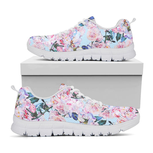 Blossom Floral Flower Pattern Print White Running Shoes
