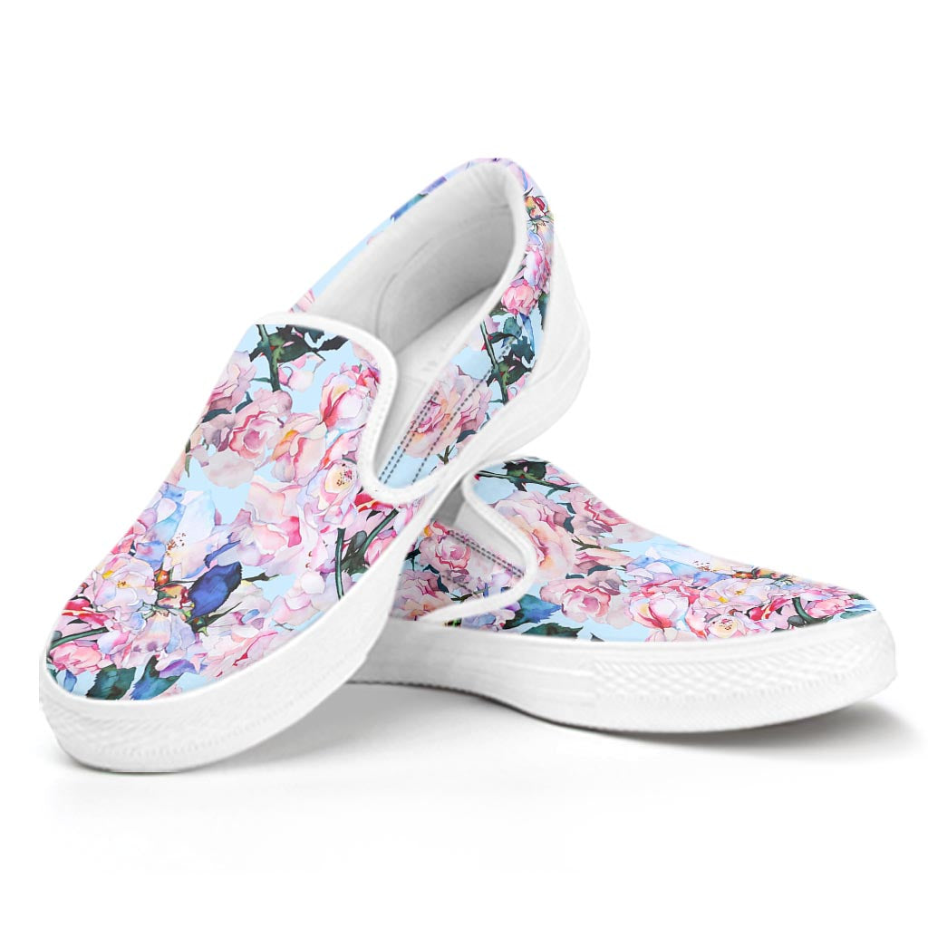 Blossom Floral Flower Pattern Print White Slip On Sneakers