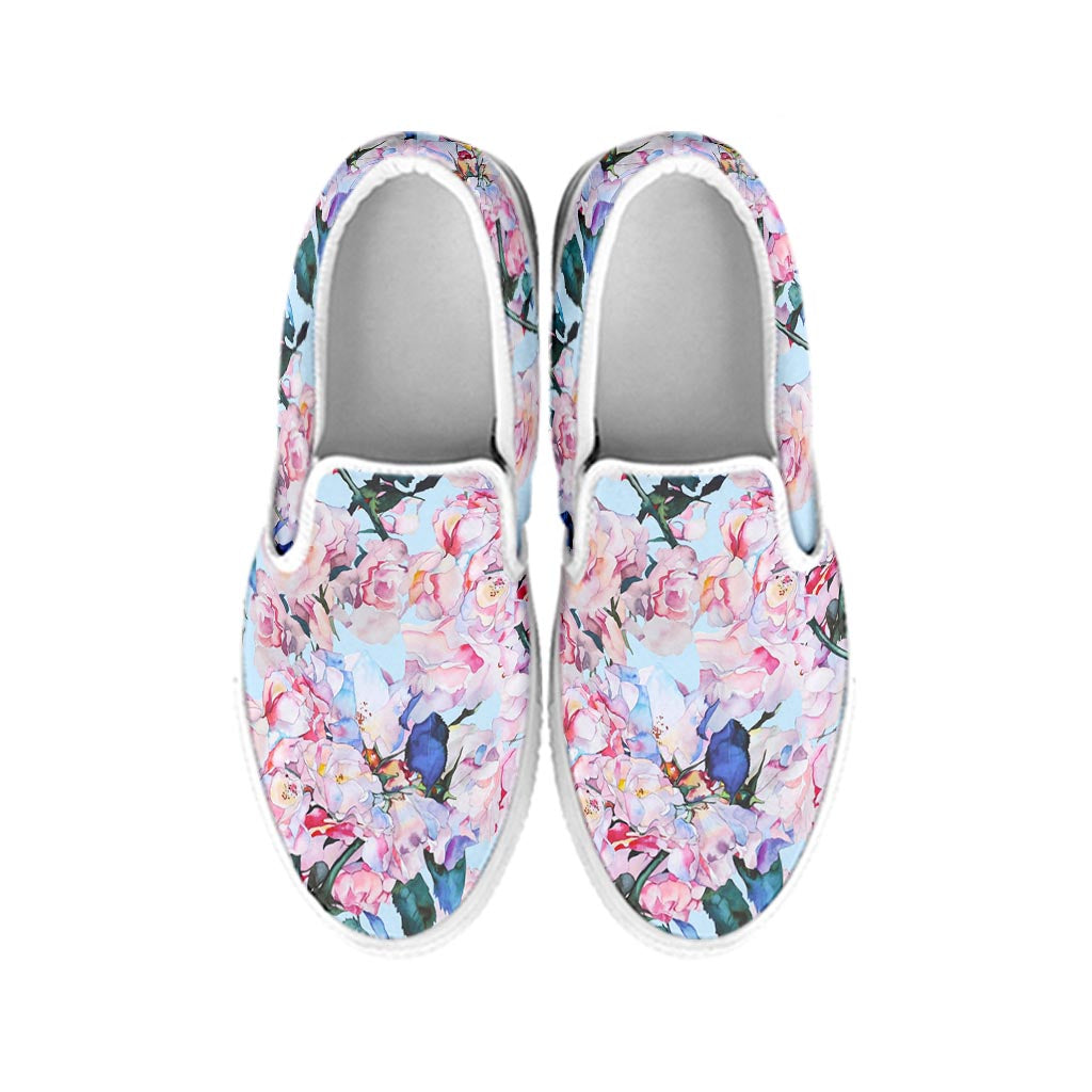 Blossom Floral Flower Pattern Print White Slip On Sneakers