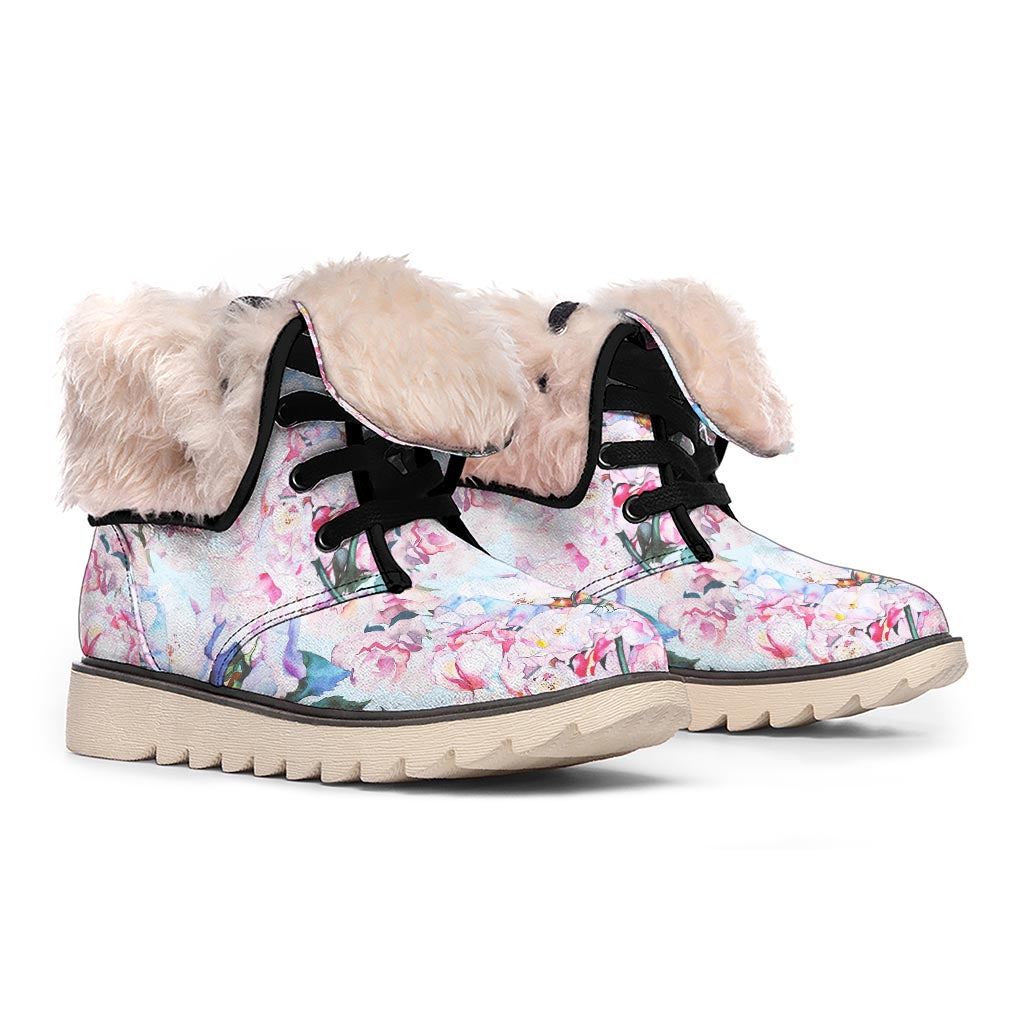 Blossom Floral Flower Pattern Print Winter Boots