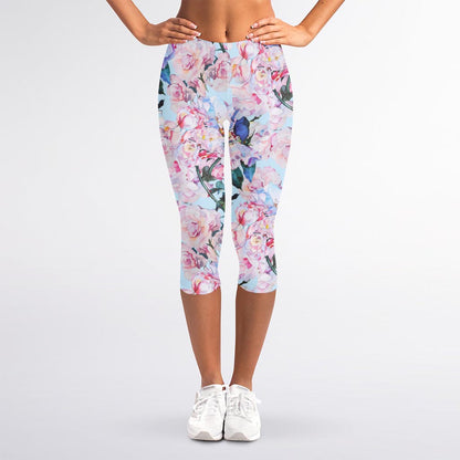 Blossom Floral Flower Pattern Print Women's Capri Leggings