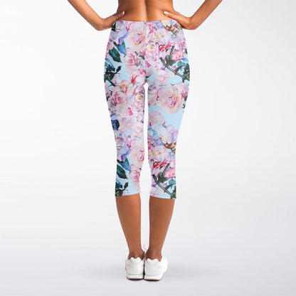 Blossom Floral Flower Pattern Print Women's Capri Leggings