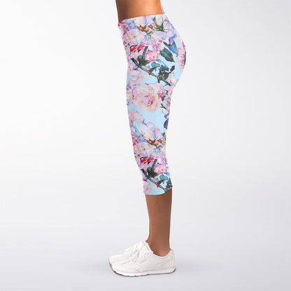 Blossom Floral Flower Pattern Print Women's Capri Leggings