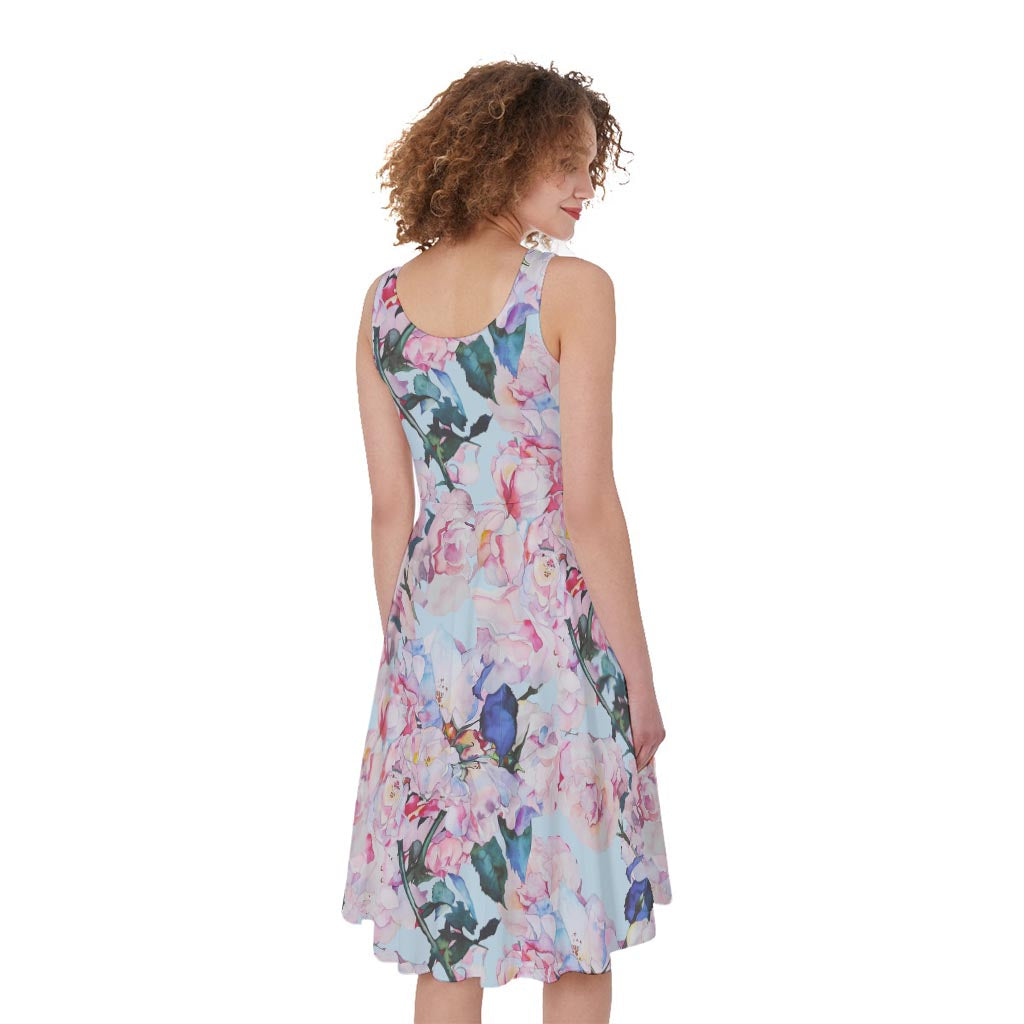 Blossom Floral Flower Pattern Print Women's Sleeveless Dress