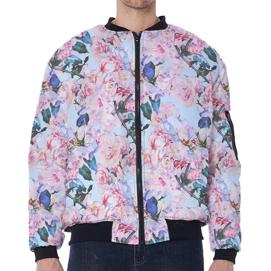 Blossom Floral Flower Pattern Print Zip Sleeve Bomber Jacket