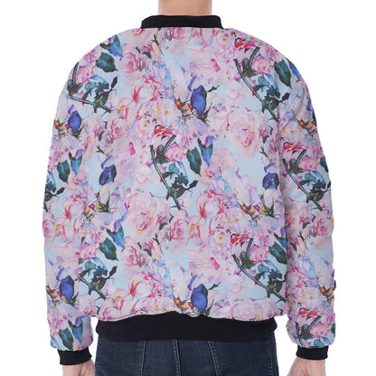 Blossom Floral Flower Pattern Print Zip Sleeve Bomber Jacket