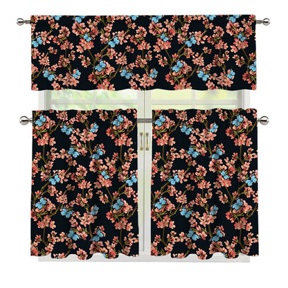 Blossom Flower Butterfly Print 3 Piece Kitchen Curtains