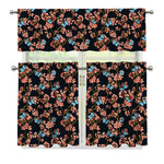 Blossom Flower Butterfly Print 3 Piece Kitchen Curtains