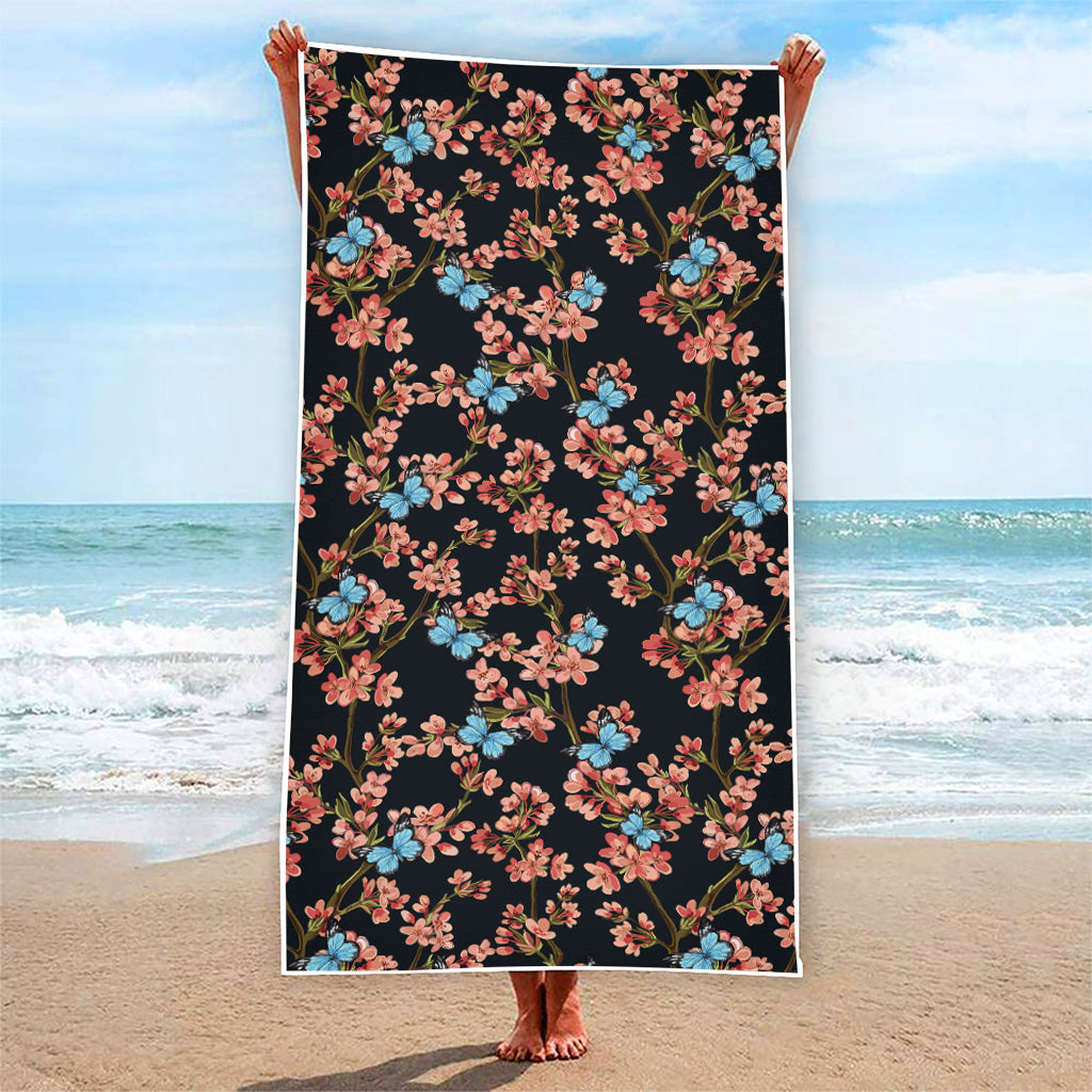 Blossom Flower Butterfly Print Beach Towel