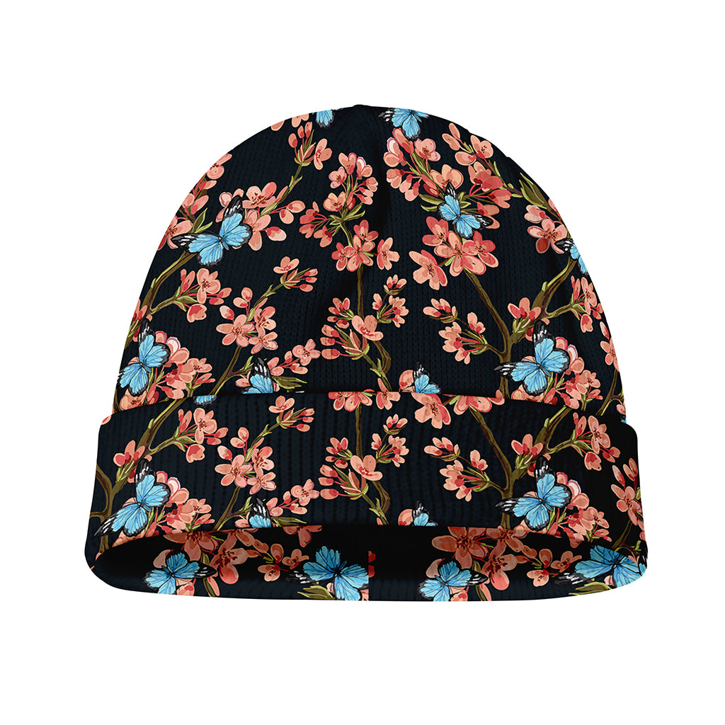Blossom Flower Butterfly Print Beanie