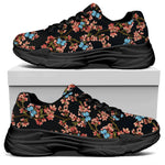 Blossom Flower Butterfly Print Black Chunky Shoes