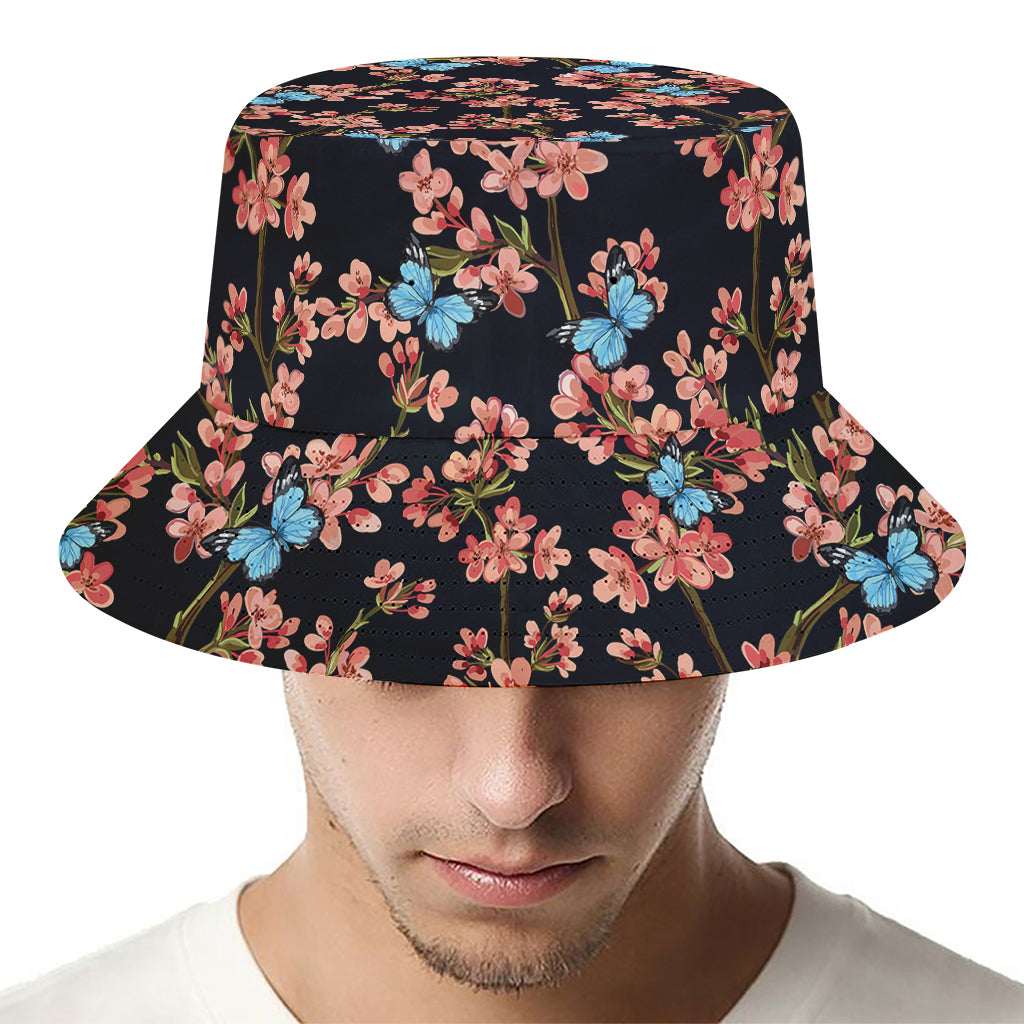 Blossom Flower Butterfly Print Bucket Hat