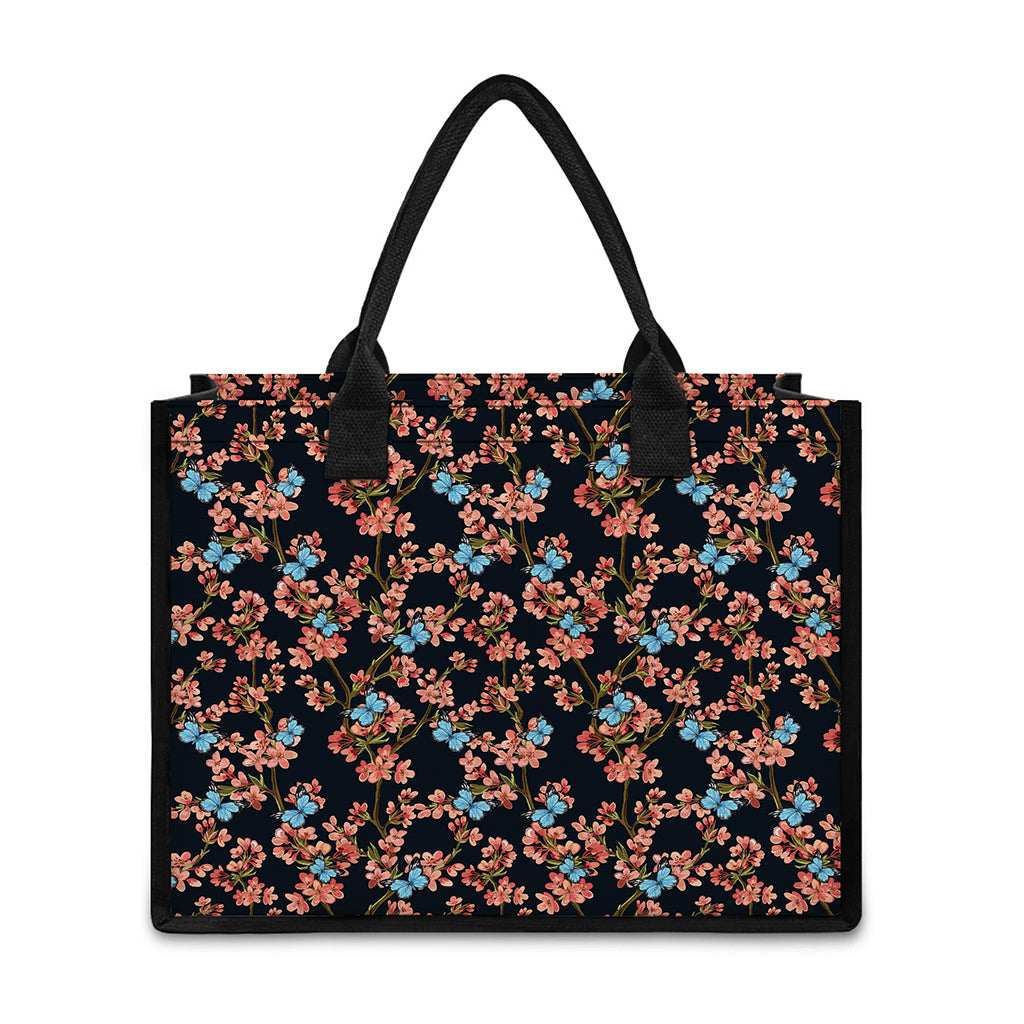 Blossom Flower Butterfly Print Canvas Tote Bag
