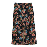 Blossom Flower Butterfly Print Cotton Front Slit Maxi Skirt