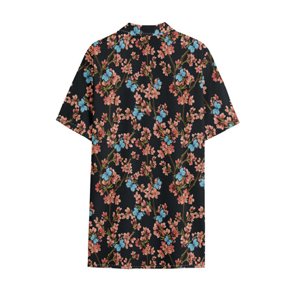 Blossom Flower Butterfly Print Cotton Hawaiian Shirt