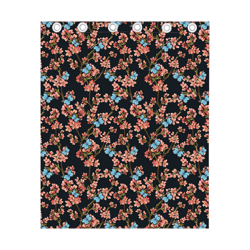 Blossom Flower Butterfly Print Curtain
