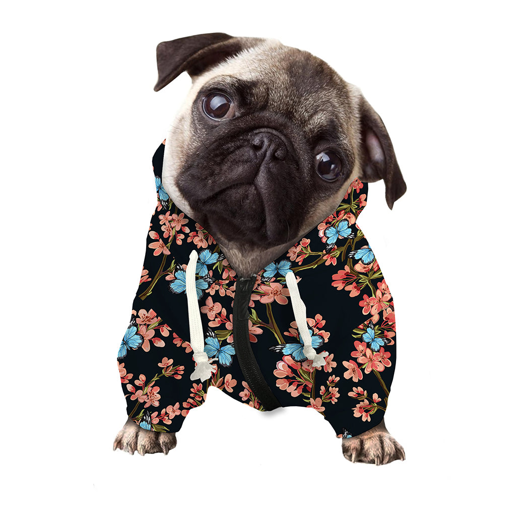 Blossom Flower Butterfly Print Dog Zip Up Hoodie