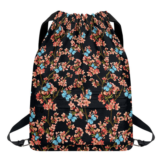 Blossom Flower Butterfly Print Drawstring Backpack