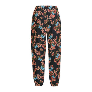 Blossom Flower Butterfly Print Fleece Lined Knit Pants