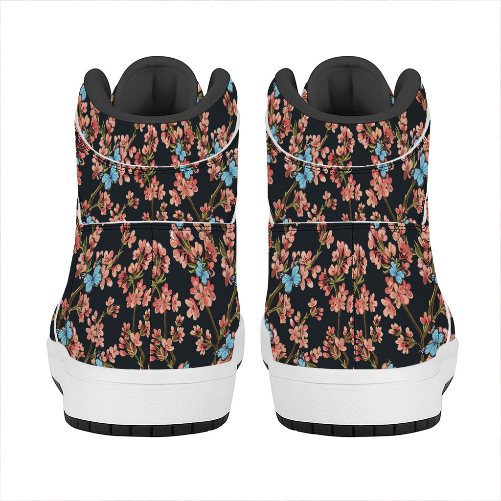 Blossom Flower Butterfly Print High Top Leather Sneakers