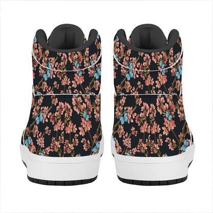 Blossom Flower Butterfly Print High Top Leather Sneakers
