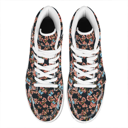 Blossom Flower Butterfly Print High Top Leather Sneakers
